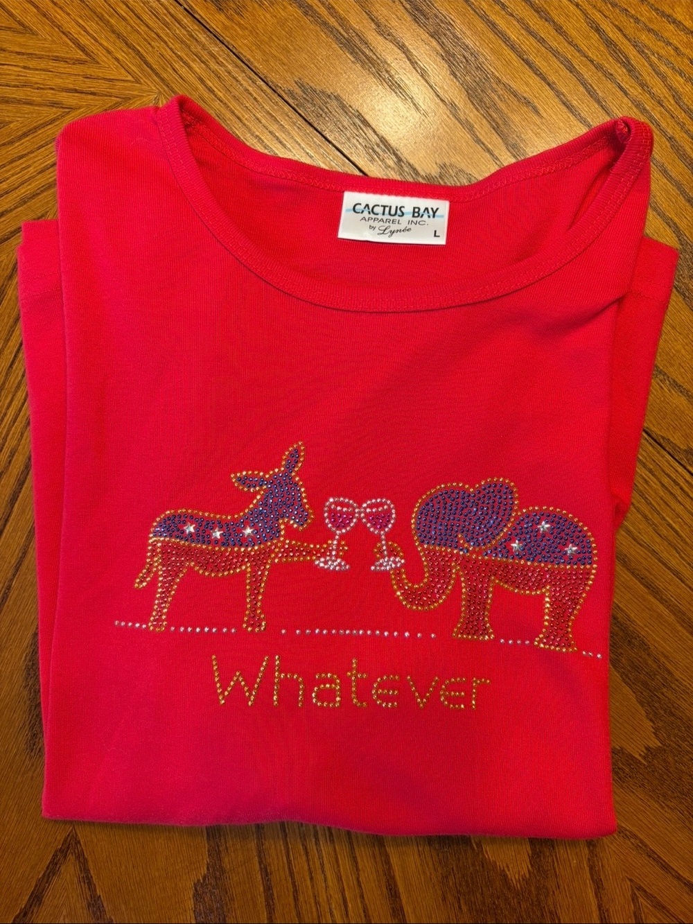 Cactus Bay Women’s Short Sleeve Tee - Red Rhinestone 'Whatever'